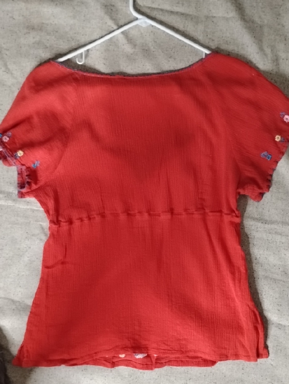 Embroidered Red Boho Square-Neck Top - Picture 6 of 6